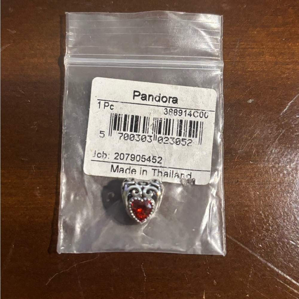 Pandora Silver Necklace with Red Heart Pendant and bracelet charm